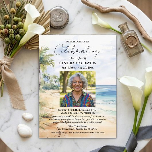 Beach Palm Trees Celebration Of Life Photo Postkarte