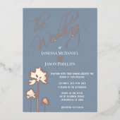 Beach Palm Trees Dusty Blue Tropical Wedding Folieneinladung (Vorderseite)