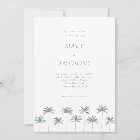 Beach Palm Trees Hochzeitseinladung Einladung (Vorderseite)