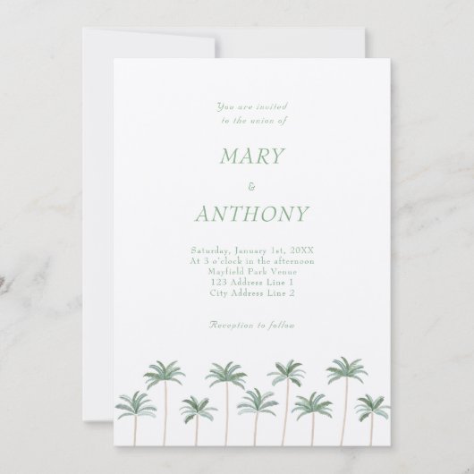 Beach Palm Trees Hochzeitseinladung Einladung (Vorderseite)