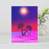 Beach Palm Trees Lila Red Einladung (Stehend Vorderseite)