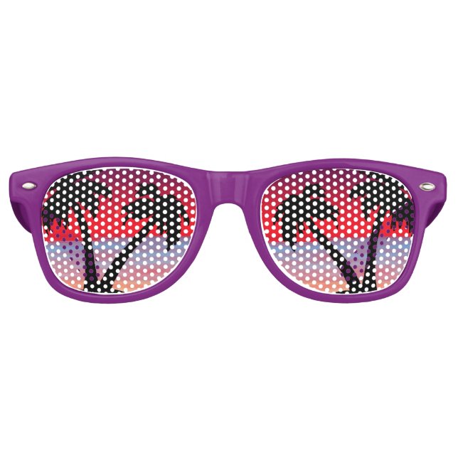 Beach Palm Trees Lila Red Sunset Partybrille (Vorderseite)