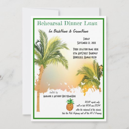 Beach Palm Trees Probe Dinner Einladung (Vorderseite)