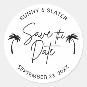 Beach Palm Trees Save the Date Runder Aufkleber