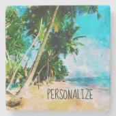 Beach Palm Trees Stone Untersetzer (Vorderseite)