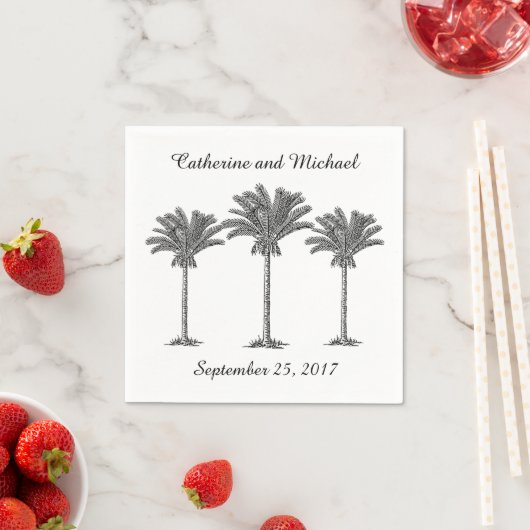Beach Palm Trees Tropical Schwarz-weiß Wedding Serviette (Beispiel)