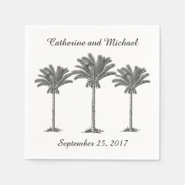 Beach Palm Trees Tropical Schwarz-weiß Wedding Serviette