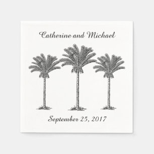 Beach Palm Trees Tropical Schwarz-weiß Wedding Serviette