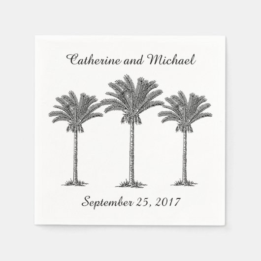 Beach Palm Trees Tropical Schwarz-weiß Wedding Serviette (Vorderseite)
