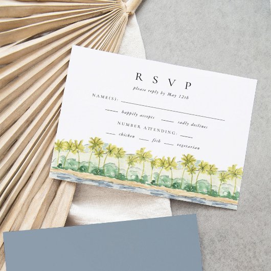 Beach Palm Trees Tropical Watercolor Wedding RSVP Karte