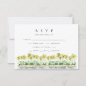Beach Palm Trees Tropical Watercolor Wedding RSVP Karte (Vorderseite)