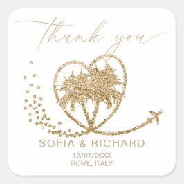 Beach Palm Wedding Destination Vielen Dank Quadratischer Aufkleber