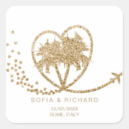 Beach Palm Wedding Reisepass - Weltkarte Quadratischer Aufkleber