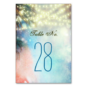 Beach Palms String Lights Hochzeit Tischnummer