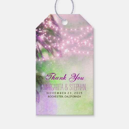 Beach Palms Wasserfarbe Lila Hochzeit Vielen Dank Geschenkanhänger (Vorderseite)