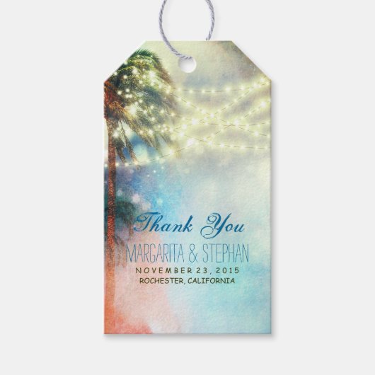 Beach Palms Watercolor Wedding Vielen Dank Geschenkanhänger (Vorderseite)