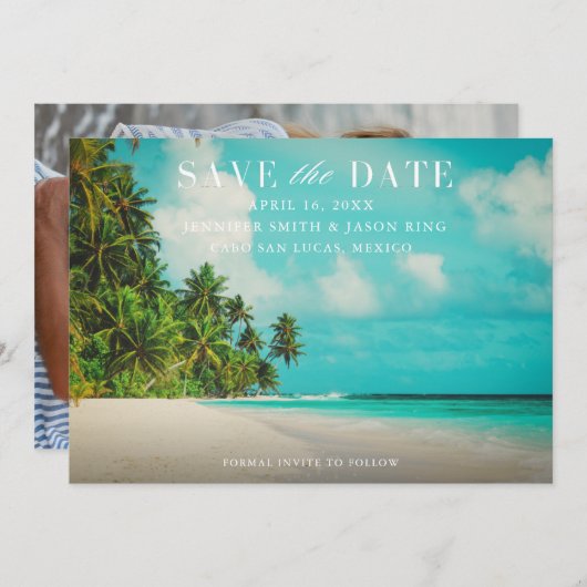 Beach Paradise Foto Wedding Save The Date (Vorne/Hinten)