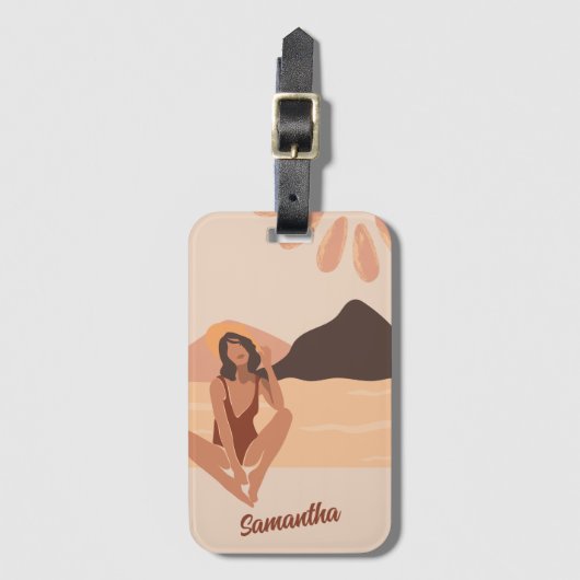 Beach Paradise Summer Retro Individuelle Name Gepäckanhänger (Vorderseite Vertikal)
