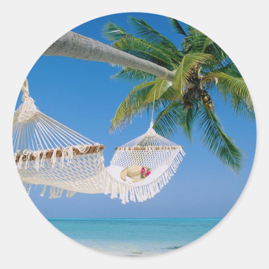 Beach Paradise Urlaub Hammock Runder Aufkleber (Vorderseite)