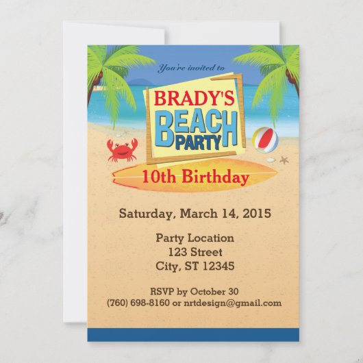 Beach Party 5" x 7" Einladungen (Vorderseite)