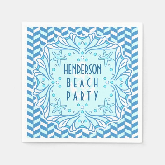 Beach Party Art Deco Muschel und Herringbone Custo Serviette (Vorderseite)
