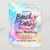 Beach Party Birthday Pink Gefärbte Krawatte Girl B Einladung (Vorne/Hinten)