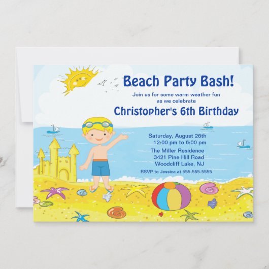 Beach Party Boy Schwimmbad Geburtstag Einladung (Vorderseite)