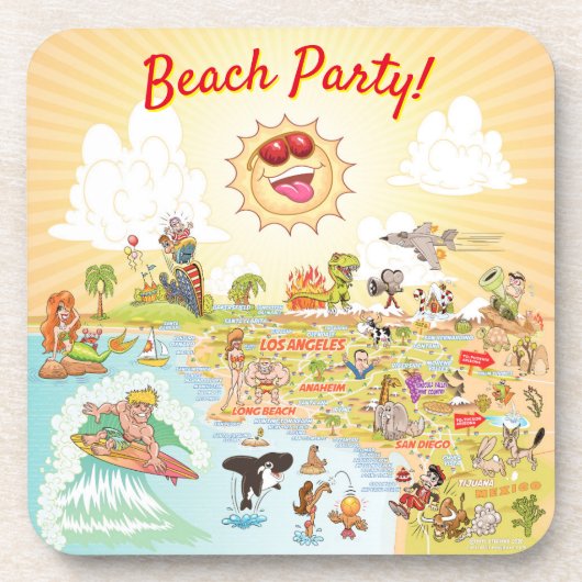 Beach Party California Plastik Untersetzer (Vorderseite)