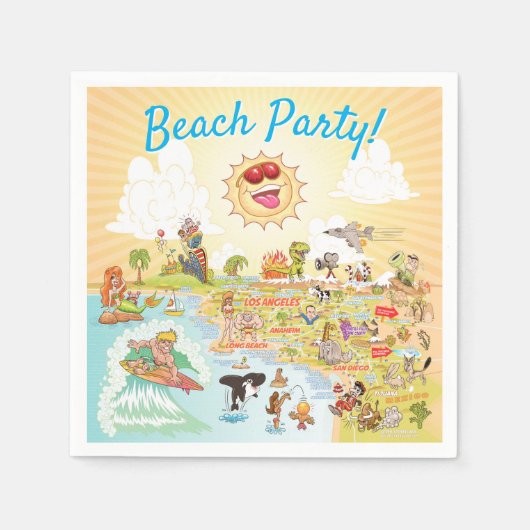 Beach Party Cartoon California Paper Napkin Serviette (Vorderseite)