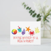 Beach Party Crab Starfish Muschel Einladung (Stehend Vorderseite)