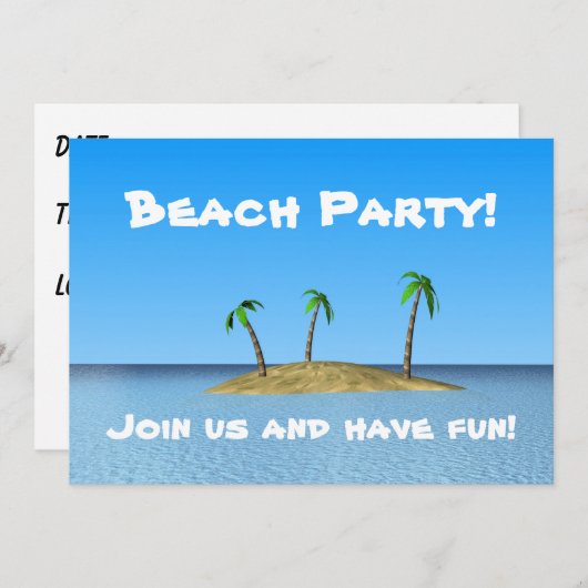 Beach Party! Einladung (Vorne/Hinten)