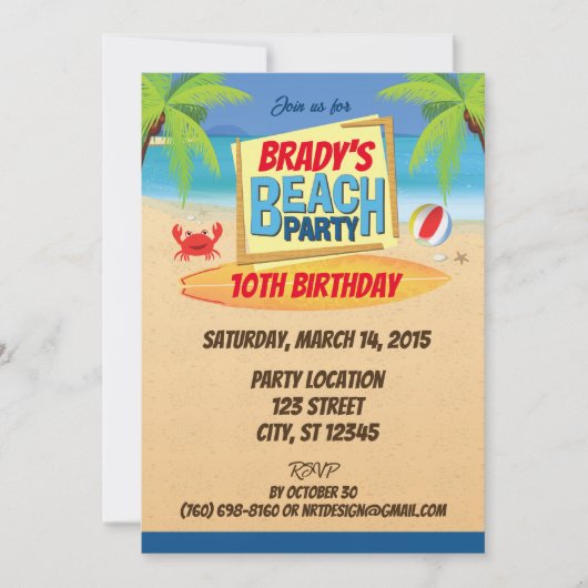 Beach Party Einladung zum Geburtstag (Vorderseite)