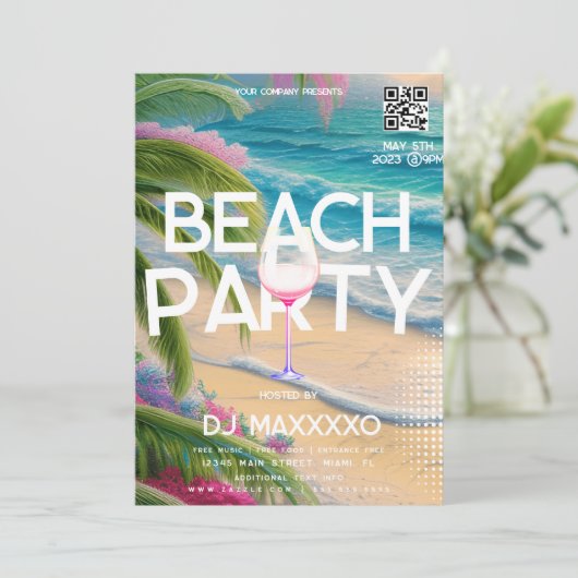 Beach Party Event Bar Tropical Club Flyer Einladung (Stehend Vorderseite)