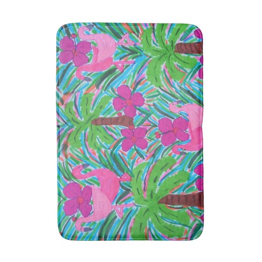 Beach Party Flamingos und Palms Badematte (Vorderseite Vertikal)