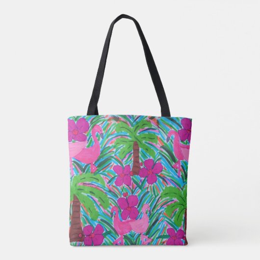 Beach Party Flamingos und Palms Pattern Tote Bag Tasche (Rückseite)