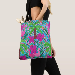 Beach Party Flamingos und Palms Pattern Tote Bag Tasche