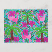 Beach Party Flamingos und Palms Postkarte (Vorderseite)