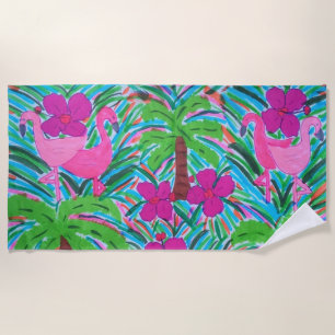 Beach Party Flamingos und Palms Strandtuch