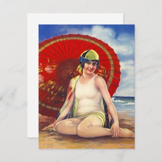 Beach Party Flapper Era Style Cloche Einladung (Vorne/Hinten)