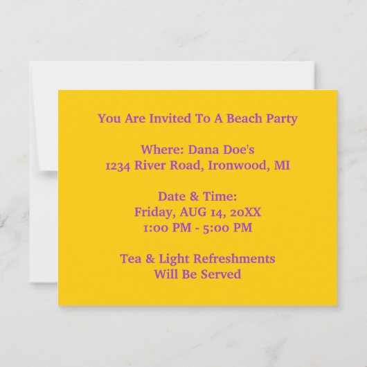 Beach Party Flapper Era Style Cloche Einladung (Rückseite)