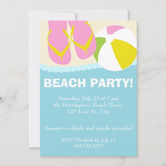 Beach Party Flip Flops Einladung (Vorderseite)
