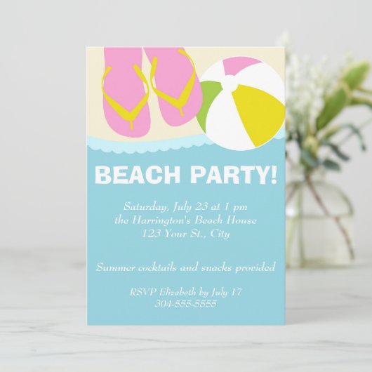 Beach Party Flip Flops Einladung (Stehend Vorderseite)