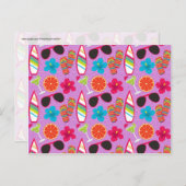 Beach Party Flip Flops Sonnenbrille Beachball Lila Postkarte (Vorne/Hinten)