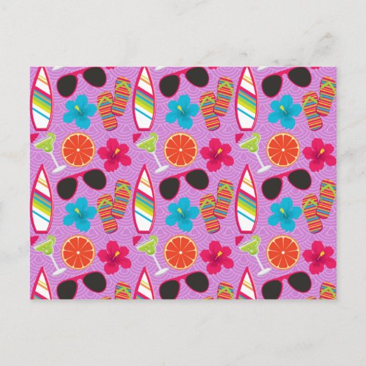 Beach Party Flip Flops Sonnenbrille Beachball Lila Postkarte (Vorderseite)