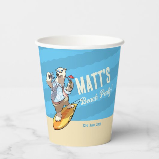 Beach Party Fügen Sie Ihren Namen Cool Surfpolar B Pappbecher (Rückseite)