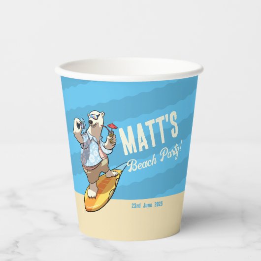 Beach Party Fügen Sie Ihren Namen Cool Surfpolar B Pappbecher (Vorderseite)