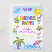 Beach Party Girl Birthday Einladung (Vorderseite)