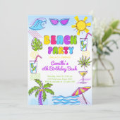 Beach Party Girl Birthday Einladung (Stehend Vorderseite)