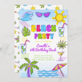 Beach Party Girl Birthday Einladung (Vorne/Hinten)