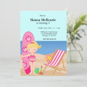 Beach Party (Girl) Einladung (Stehend Vorderseite)